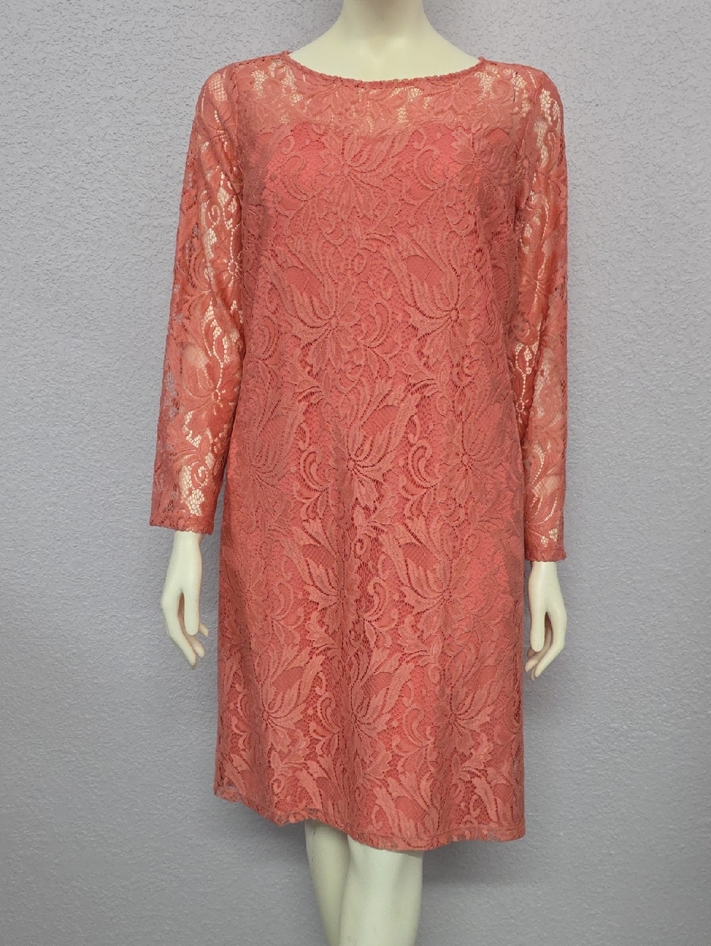Jessica London Coral Lace Shift Dress Women's Lined Modest Plus 18W